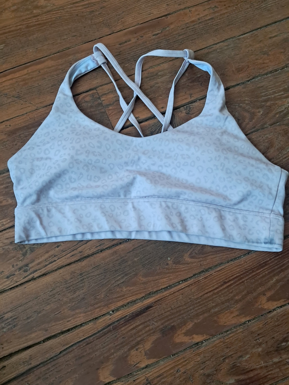 ZYIA Pale Gray Leopard Strappy Sports Bra